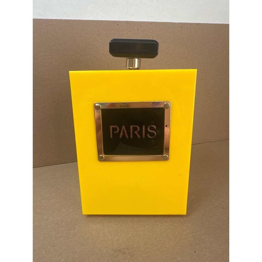 Yellow Acrylic Perfume Bottle Clutch PARIS Evening Crossbody Bag Chain Strap